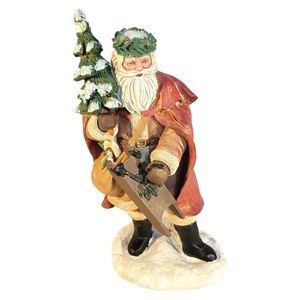 Santa Claus Santa With Christmas Tree & Sled Holiday Decoration Home Decore 12"